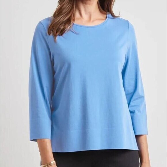 Habitat Top Womens Large Azure Blue Wide Hem Boxy Fit Side Slits Minimalist - Picture 1 of 9